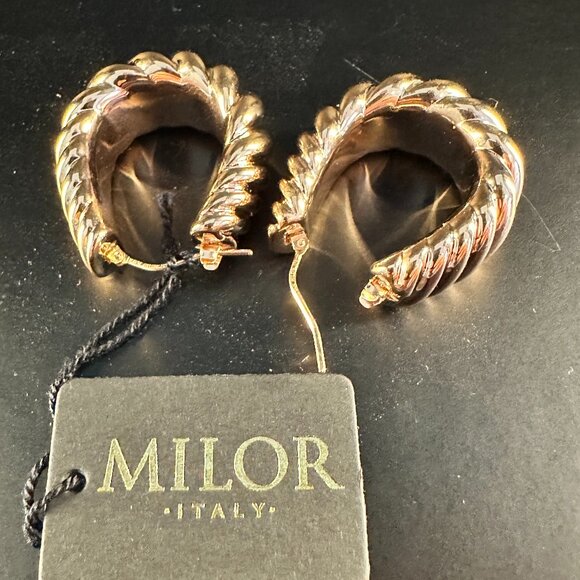 ✨ Milor Italy 14K Gold Resin Hoop Earrings | Classic Ribbed Design - Picture 3 of 3